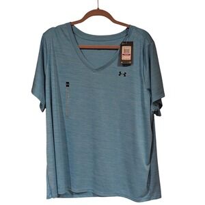 Under Armour Velocity Twist Tee 2X Blue V-Neck Short Sleeve HeatGear 1371461